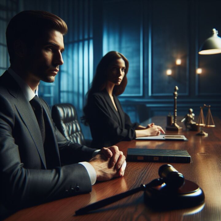 Çekişmeli boşanma davası sürecinde mahkeme veya ofis ortamında birbirinden uzakta oturan çifti gösteren temsili görsel.