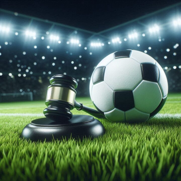 TFF UÇK başvurusunu ve futbolcu alacakları davasını simgeleyen, yeşil sahada futbol topu ve hakim tokmağı görseli