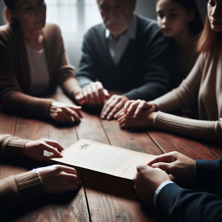 Miras hukuku kapsamında aile içi mal paylaşımını ve taşınmazın mirasçılara devrini simgeleyen, tapu belgesi teslim eden eller görseli