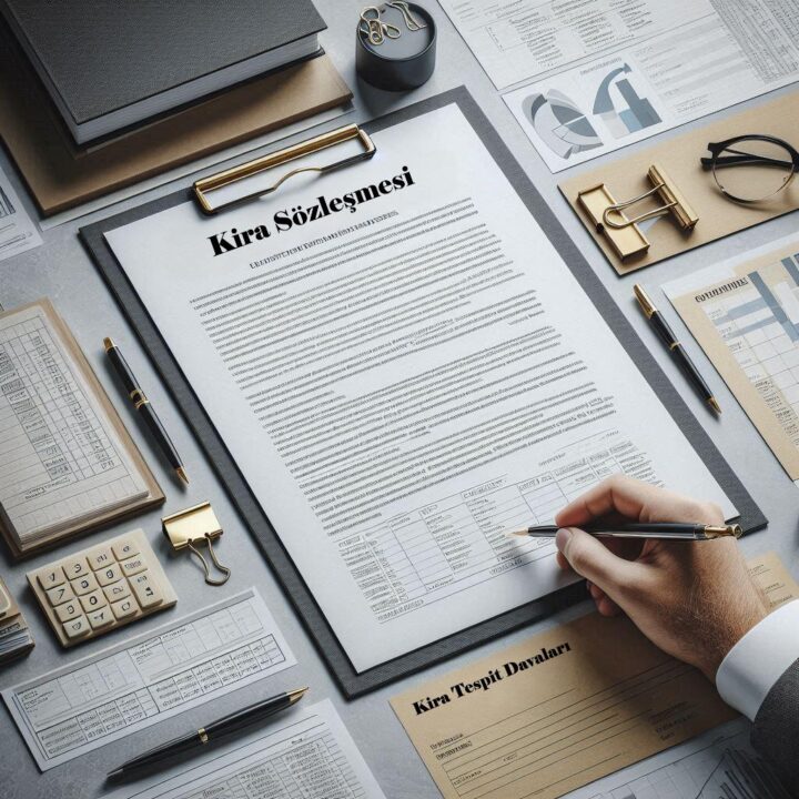 Kira Tespit Davası - Av. Mehmet Emre Ulusoy Kira tespit davası için kira sözleşmesi inceleyen ve hesaplama yapan avukat görseli.